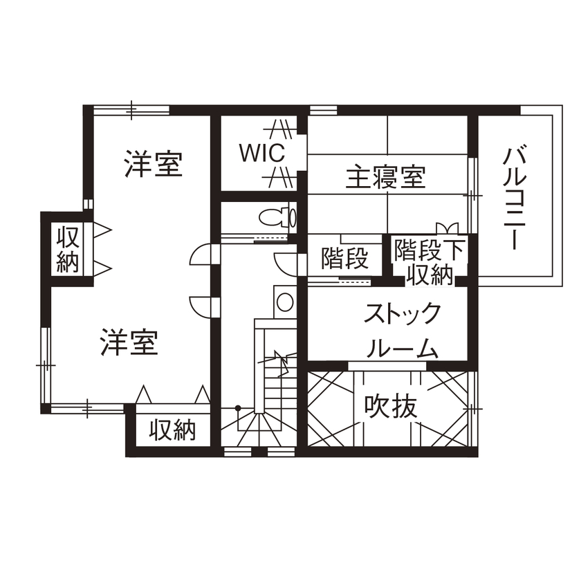 アールギャラリー(アールプランナー) 【2000万円台/30坪台/間取図有】土間が趣味空間に。ストックルームで子どもが遊ぶ、吹抜けのある家の間取り図（3LDK）2階