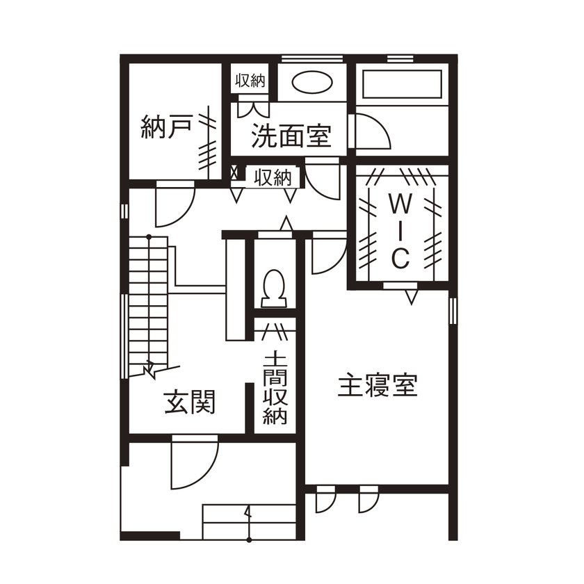 土間や書斎、吹抜けを実現した間取り 4LDK