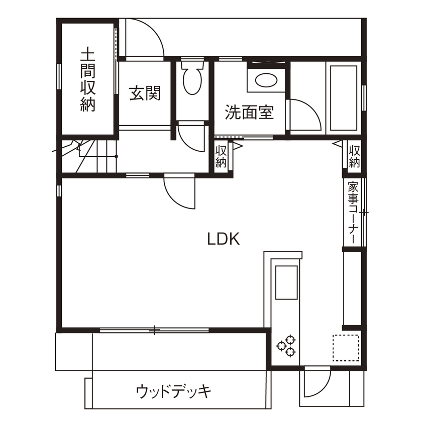 アールギャラリー(アールプランナー) 【2000万円台/30坪/3LDK/間取り図】造作家具やアンティーク照明に囲まれ愛着が増すインダストリアルな家の間取り図（3LDK）1階