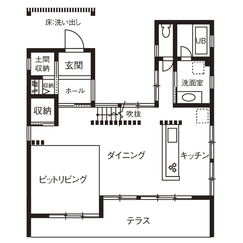 アールギャラリー(アールプランナー) 【2000万円台/40坪/4LDK/坪庭/間取り図】自然素材を使った和の質感に、モダンなデザインをプラスの間取り図（4LDK）1階