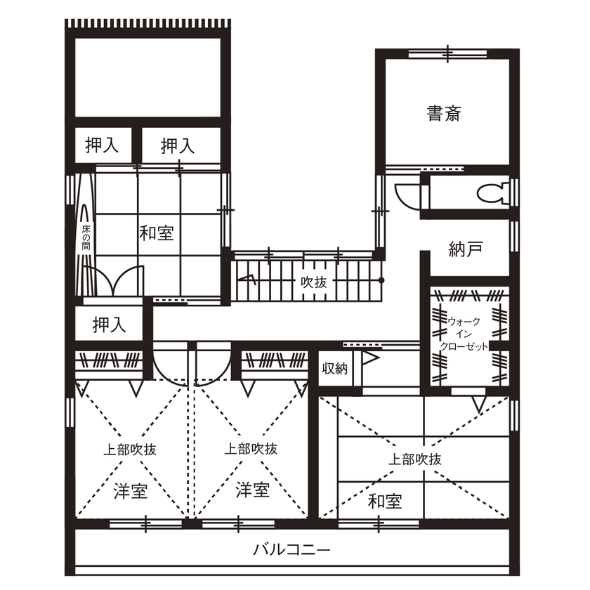 アールギャラリー(アールプランナー) 【2000万円台/40坪/4LDK/坪庭/間取り図】自然素材を使った和の質感に、モダンなデザインをプラスの間取り図（4LDK）2階