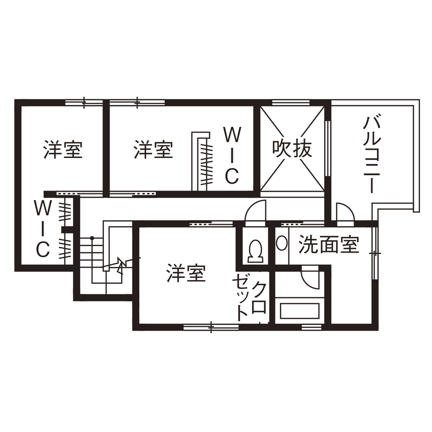 アールギャラリー(アールプランナー) 【2000万円台／30坪台／間取り有】吹抜けとピットリビングで生まれる開放感。外に閉じて、内に開放する家の間取り図（3LDK）2階