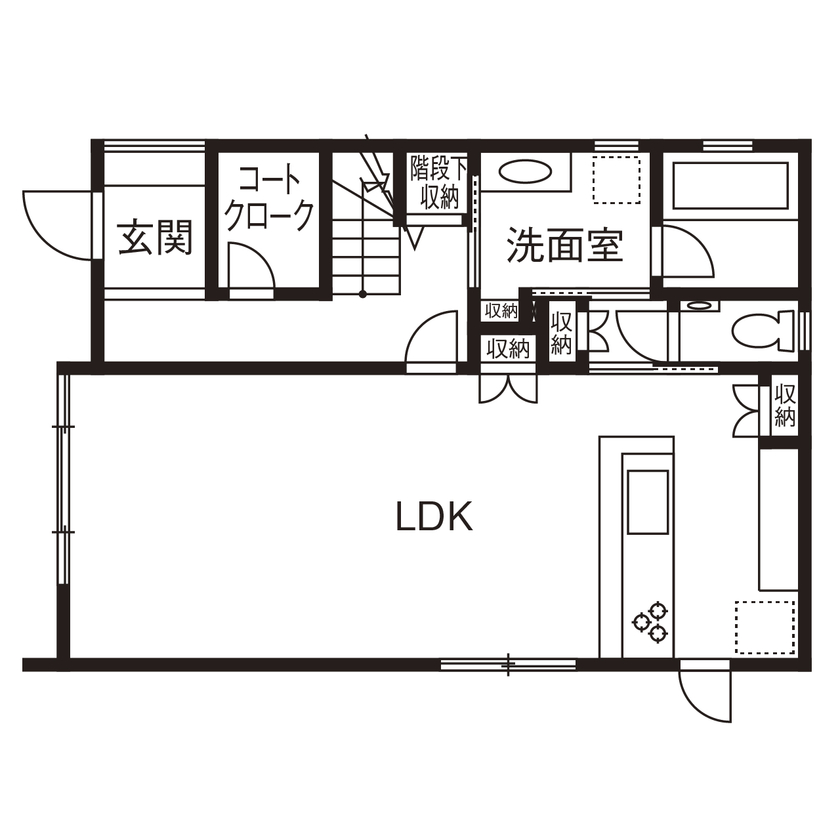 アールギャラリー(アールプランナー) 【2000万円台/30坪台/3LDK/インダストリアル/間取り図】家具や窓の配置…モノ選びと素材使いで魅せる家の間取り図（3LDK）1階