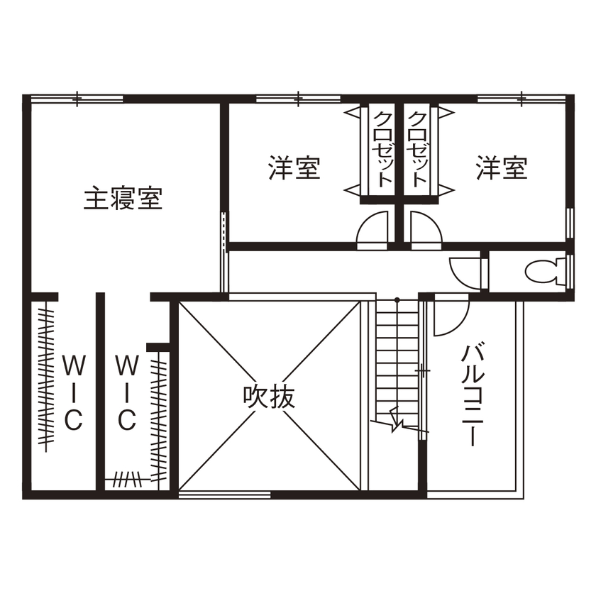 アールギャラリー(アールプランナー) 【2000万円台/30坪台/間取り有】吹抜けリビングと中庭のある暮らし。外を閉じて、内に開放する家の間取り図（3LDK）2階