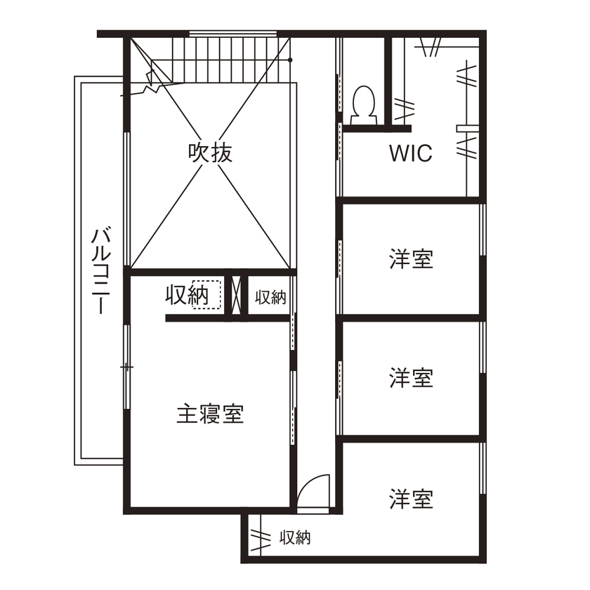 アールギャラリー(アールプランナー) 【2000万円台/30坪台/間取り有】モダンクラシックな塗り壁の外観。吹抜けとのギャップを楽しむ家の間取り図（4LDK）2階