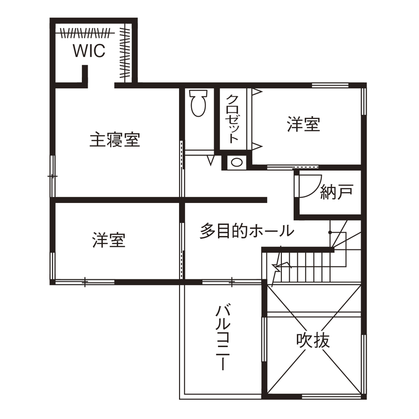 アールギャラリー(アールプランナー) 【2000万円台/36坪台/間取有】立地に左右されない、中庭のあるコートプラン。吹抜けが陽だまりを生み出す家の間取り図（3LDK）2階