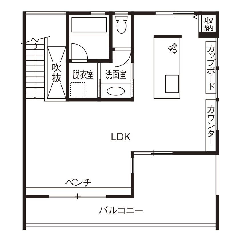 アールギャラリー(アールプランナー) 【2000万円台/37坪台/間取り有】カーテンいらずのリゾート空間。自然とともに暮らす、2階LDKの間取り図（2LDK）2階