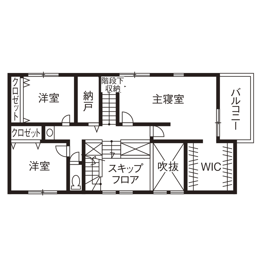 アールギャラリー(アールプランナー) 【3000万円台/40坪台/間取り図】吹抜けのタテ使いでスキップフロア＆ピットリビングを実現。屋上庭園も注目の間取り図（3LDK）2階