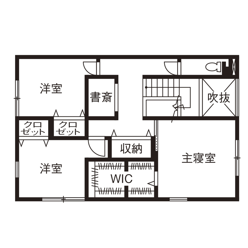 アールギャラリー(アールプランナー) 【2000万円台/35坪台/間取り有】吹付け壁の外観、造作のリビングドア＆吹抜け空間、シンプルモダンで創る家の間取り図（3LDK）2階
