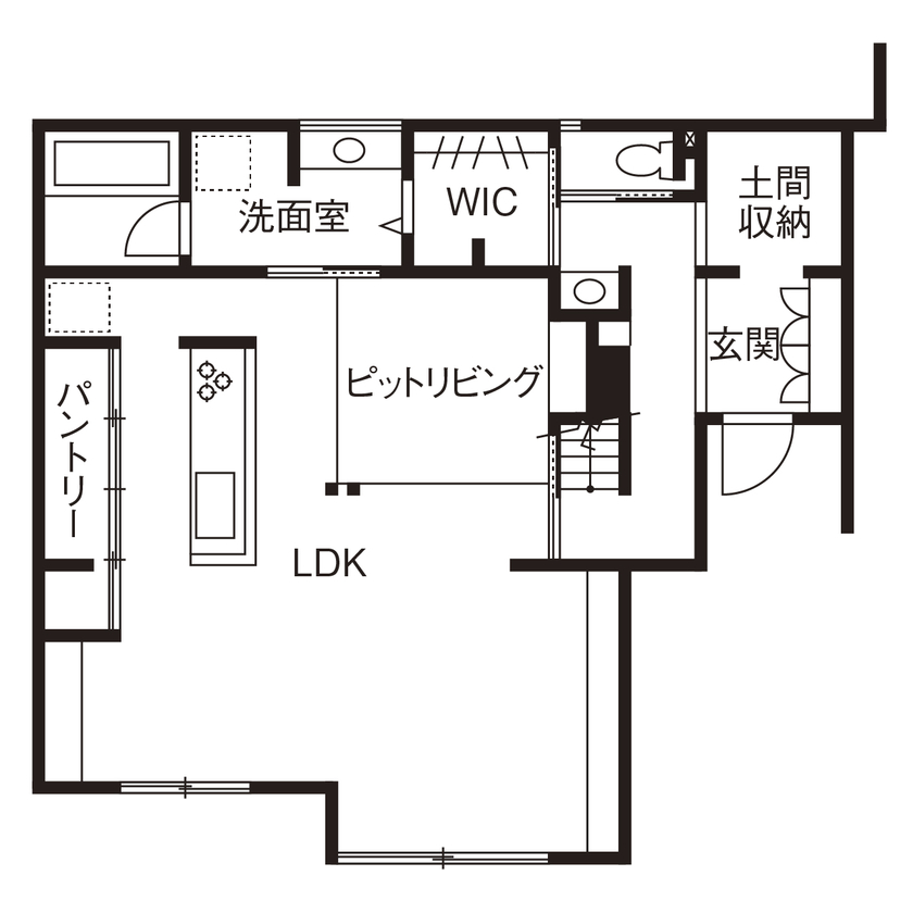 アールギャラリー(アールプランナー) 【2000万円台/40坪台/間取り有】吹付壁や無垢床の素材使いでシンプルさを磨く。ホワイト＆ウッドが似合う家の間取り図（3LDK）1階