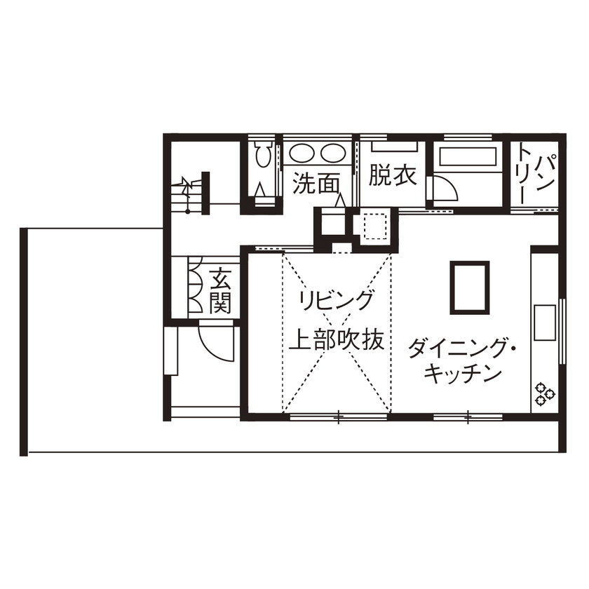 アールギャラリー(アールプランナー) 【2000万円台/40坪台/間取り有】色彩のバランスで創る、シンプルモダン。白の空間に緑景が溶け込む家の間取り図（3LDK）1階