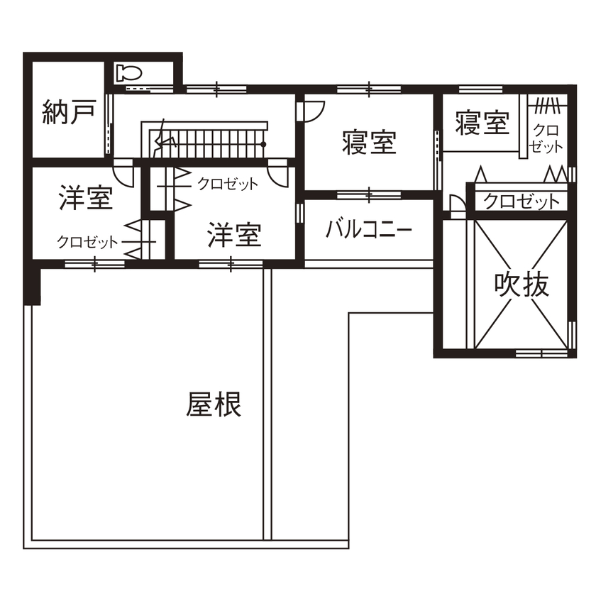 アールギャラリー(アールプランナー) 【ハイグレード/50坪台/間取り図】屋外にも、屋内にも“非日常”を。ビルトインガレージと中庭を楽しむ家の間取り図（4LDK）2階
