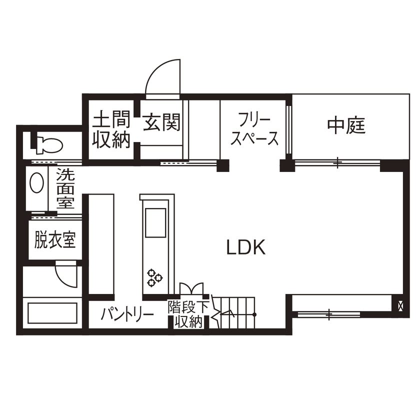 アールギャラリー(アールプランナー) 【2000万円台/32坪台/間取り有】旅先での寛ぎを、我が家に。造作建具で磨く、和モダン空間の間取り図（3LDK+WIC+N（納戸））1階