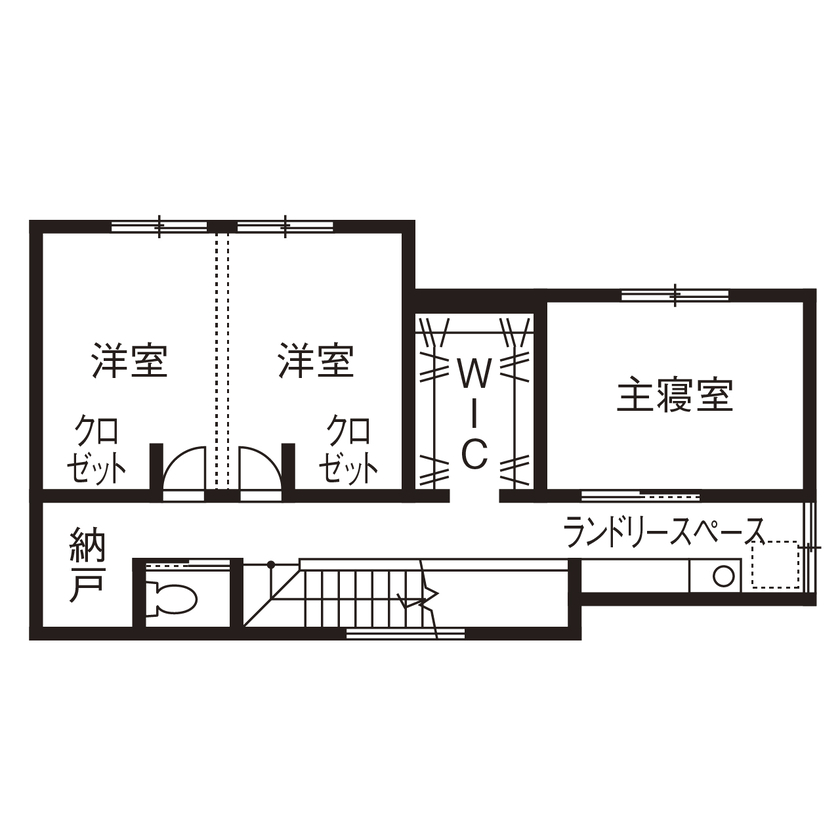 アールギャラリー(アールプランナー) 【2000万円台/32坪台/間取り有】旅先での寛ぎを、我が家に。造作建具で磨く、和モダン空間の間取り図（3LDK+WIC+N（納戸））2階