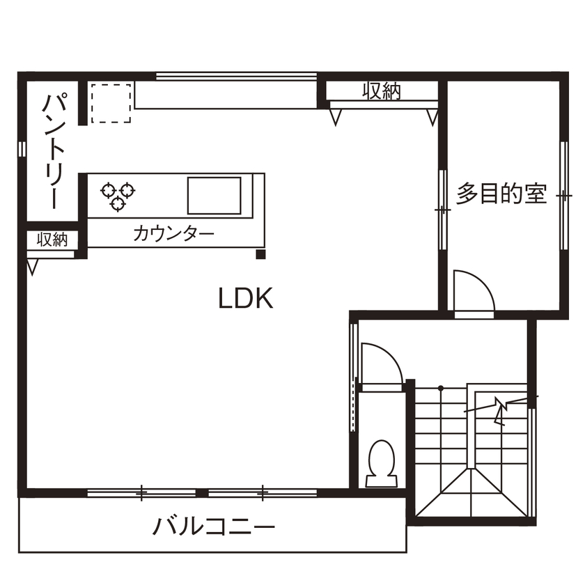 アールギャラリー(アールプランナー) 【2000万円台/31坪台/間取り有】木の温もりでできたクラシックモダンの2階LDK。飾りを楽しむ、器のような家の間取り図（3LDK+WIC+パントリー）2階