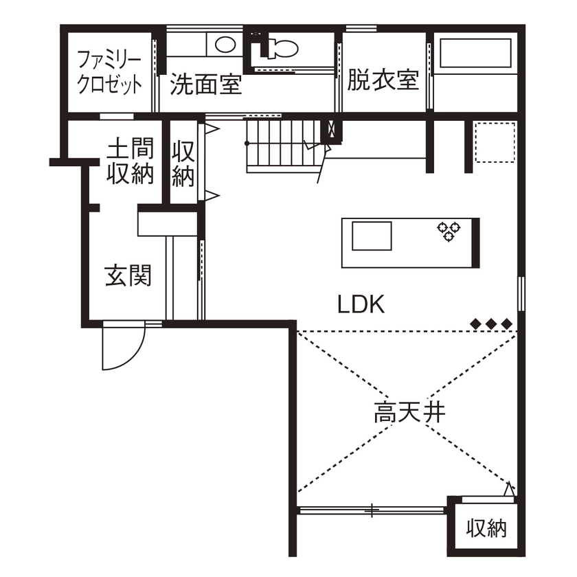 アールギャラリー(アールプランナー) 【3000万円台/30坪台/間取り図】素材使いとスタイリングの妙で、ホテルライクな暮らしを楽しむ家の間取り図（3LDK＋WIC＋土間収納）1階