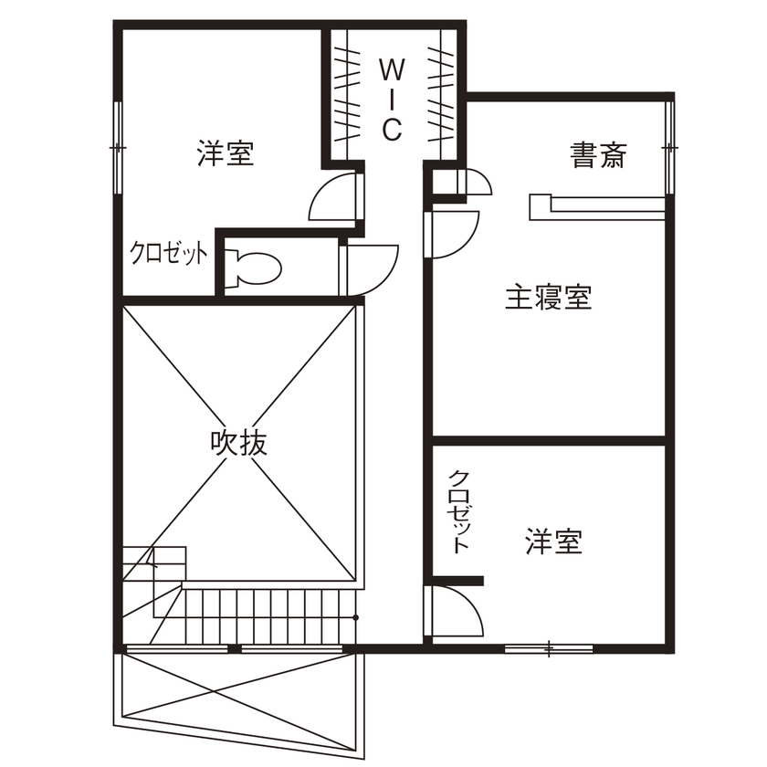 アールギャラリー(アールプランナー) 【2000万円台/30坪台/間取り図】6ｍ超吹抜け×ピットリビング。ギャラリーの様な非日常の寛ぎを、我が家にの間取り図（3LDK＋ピットリビング）2階