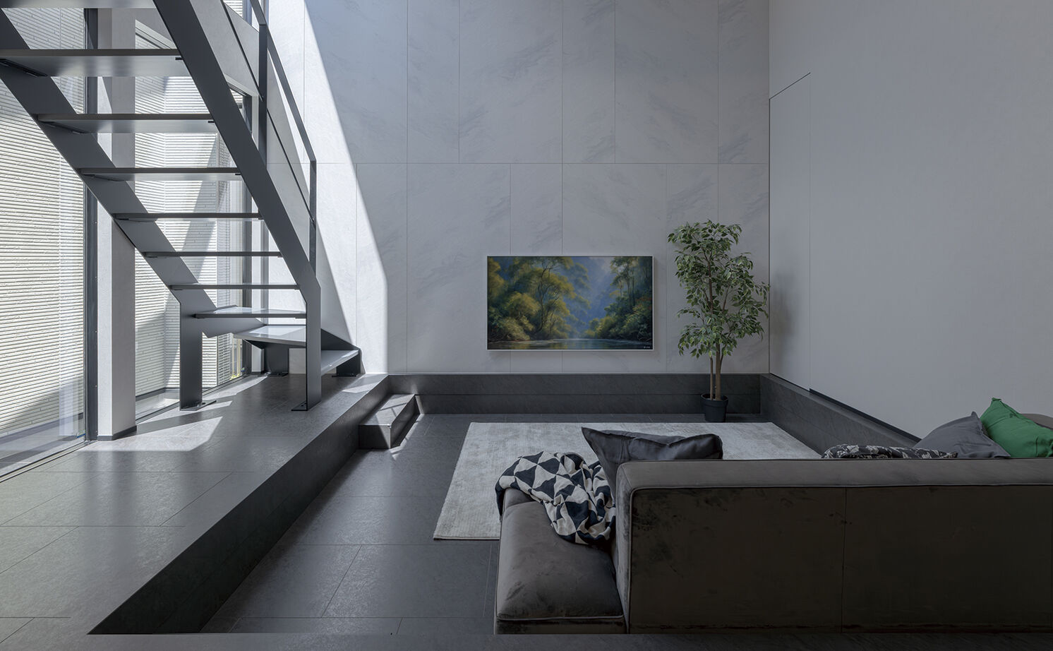 アールギャラリー(アールプランナー) 【2000万円台/30坪台/間取り図】6ｍ超吹抜け×ピットリビング。ギャラリーの様な非日常の寛ぎを、我が家にの建築実例画像2