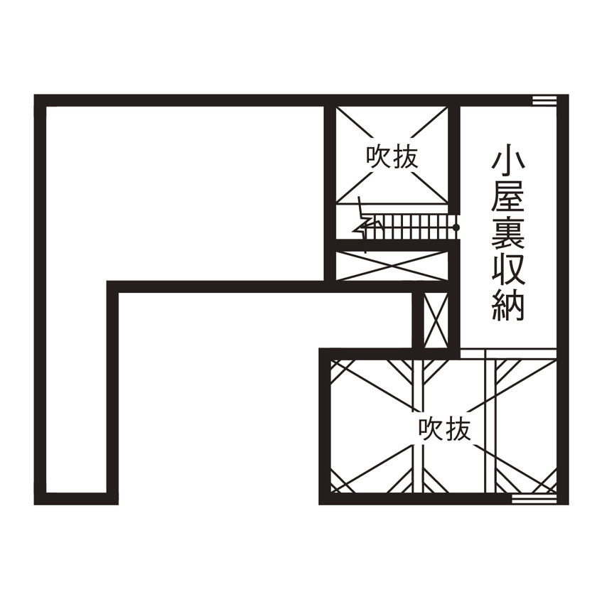 アールギャラリー(アールプランナー) 【4000万円台/2階建て/ビルトインガレージ/中庭/コの字型/間取り図】吹抜け土間＆リビングで遊び心を育む家の間取り図（5K以上）R階