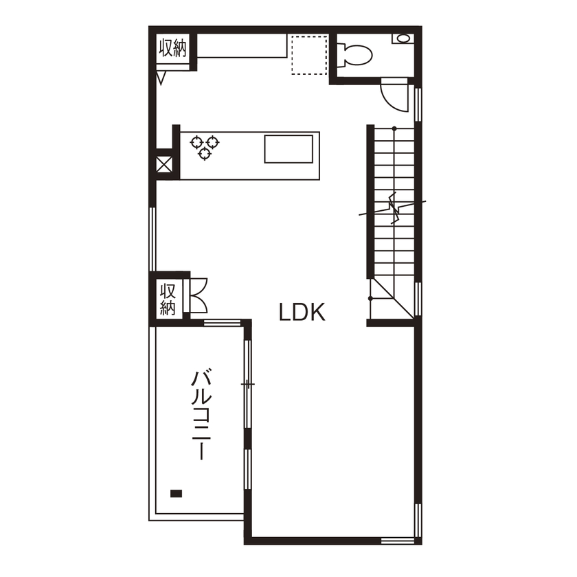 アールギャラリー(アールプランナー) 【3000万円台/3階建て/間取り図】20坪台でリゾートホテルのような寛ぎを。家族時間を謳歌する、3階建ての間取り図（4LDK）2階