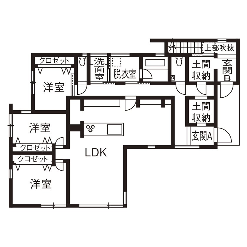アールギャラリー(アールプランナー) 【ハイグレード住宅/50坪台/2階建て/間取り図】都市生活で叶える二世帯住宅。非日常と家事ラクが共存する家の間取り図（3LDK／1階親世帯）1階