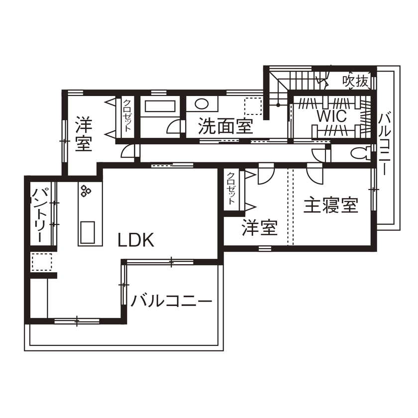 アールギャラリー(アールプランナー) 【ハイグレード住宅/50坪台/2階建て/間取り図】都市生活で叶える二世帯住宅。非日常と家事ラクが共存する家の間取り図（3LDK／1階親世帯）2階
