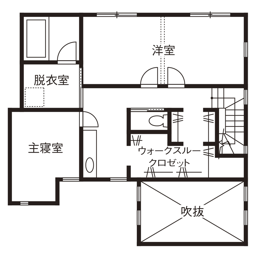 アールギャラリー(アールプランナー) 【3000万円台/シンプルモダン/30坪台/間取り図】カーテンのいらない都市生活。テラスを囲む、コの字型の家の間取り図（3LDK＋テラス）2階