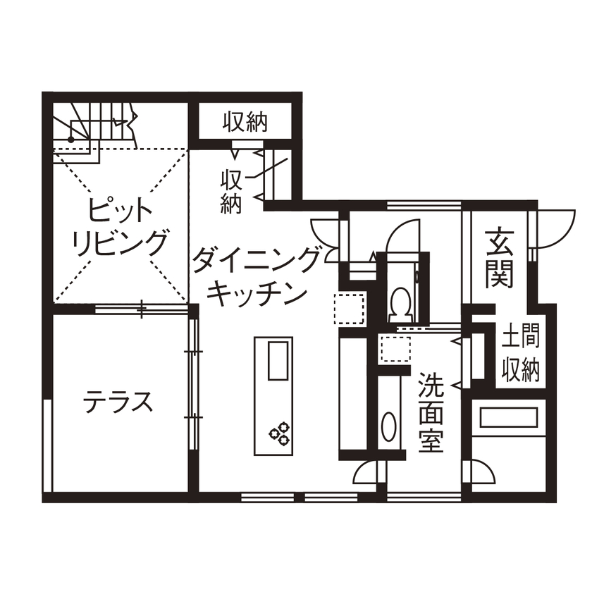 アールギャラリー(アールプランナー) 【ハイグレード住宅/40坪台/間取り図】北欧モダンと和の様式美の融合・ジャパンディスタイル。多層構造の家の間取り図（3LDK+書斎+屋上庭園）1階