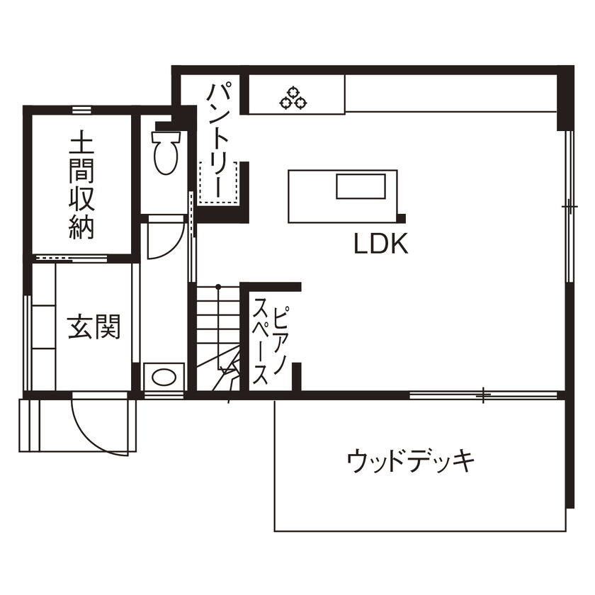 アールギャラリー(アールプランナー) 【2000万円台/29坪台/間取り図】限られた敷地を活かす設計術。ウッドデッキと緑景で、面積以上の開放感をの間取り図（3LDK+WIC）1階