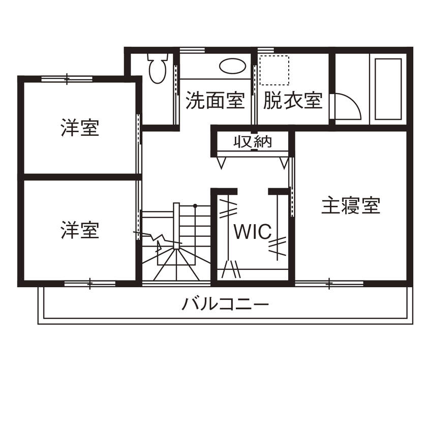 アールギャラリー(アールプランナー) 【2000万円台/29坪台/間取り図】限られた敷地を活かす設計術。ウッドデッキと緑景で、面積以上の開放感をの間取り図（3LDK+WIC）2階