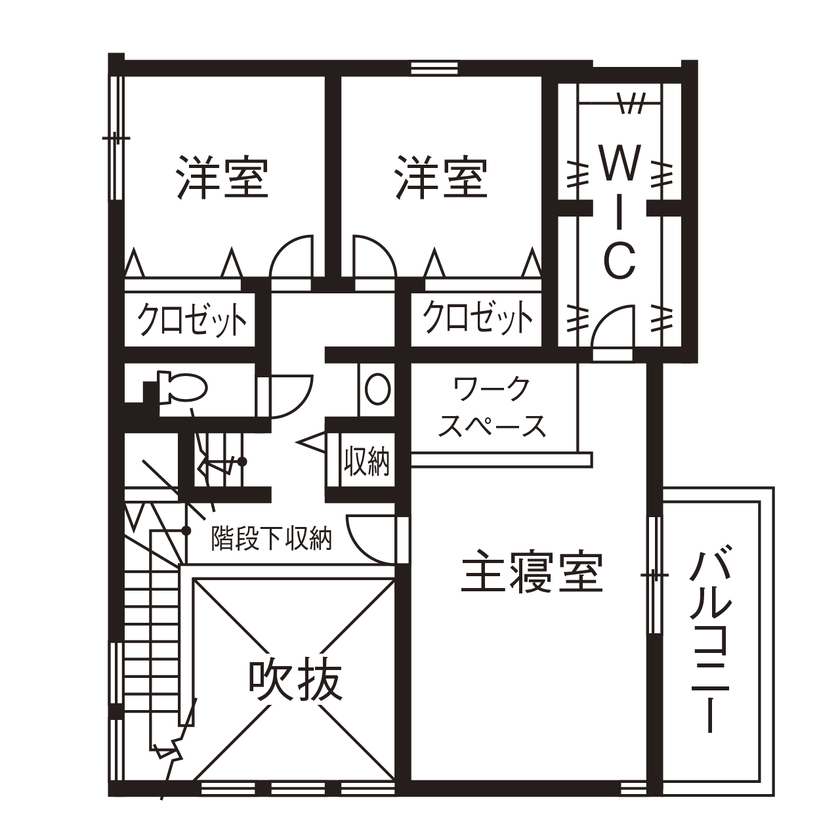 アールギャラリー(アールプランナー) 【3000万円台/30坪台/3LDK/間取り図】吹抜け×大窓×屋上庭園×家事ラク動線。日常と非日常がつながる素敵空間の間取り図（3LDK＋WIC+SIC）2階