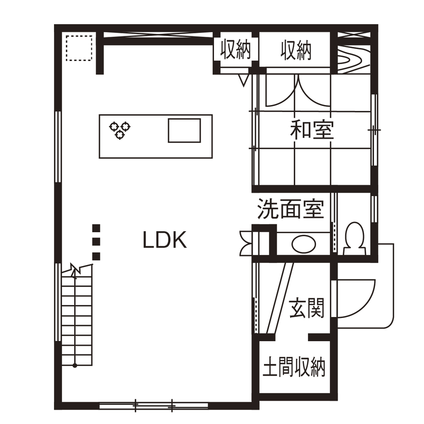 アールギャラリー(アールプランナー) 【2000万円台/30坪台/4LDK/間取り図】旗竿地を活かす設計。ピクチャーウインドウから竹林を望む暮らしの間取り図（4LDK）1階