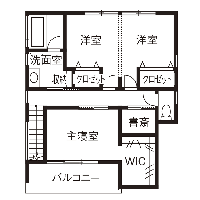 アールギャラリー(アールプランナー) 【2000万円台/30坪台/4LDK/間取り図】旗竿地を活かす設計。ピクチャーウインドウから竹林を望む暮らしの間取り図（4LDK）2階