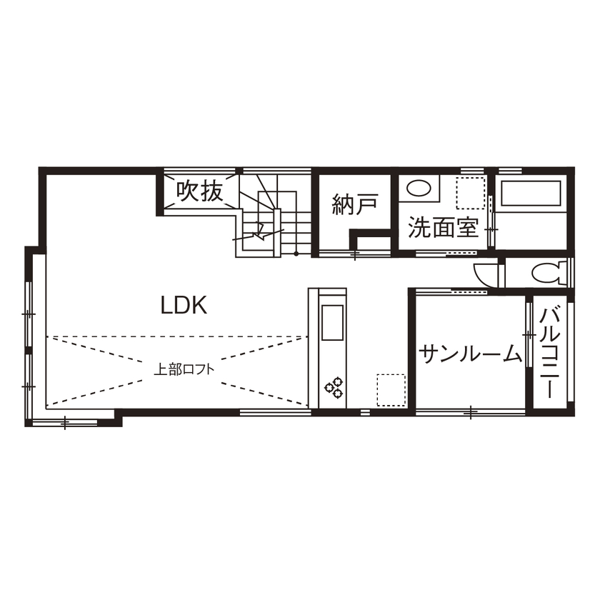 アールギャラリー(アールプランナー) 【2000万円台/30坪台/ビルトインガレージ/間取り図】2階リビングでカーテンいらずの開放的なガレージハウスの間取り図（3LDK）2階