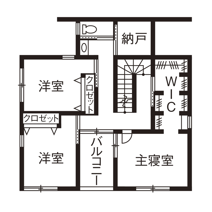 アールギャラリー(アールプランナー)  【1000万円台/30坪台/4LDK/間取り図】芝生で遊んで、デッキで寛ぐ、屋上のあるアウトドアリビングの家 の間取り図（4LDK）2階