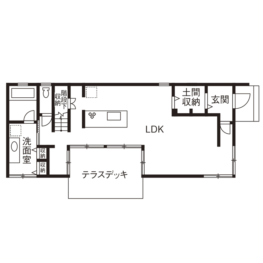 アールギャラリー(アールプランナー) 【2000万円台/2階建て/30坪台/4LDK/間取り図】土間収納と賢い家事動線。中庭のあるシンプルモダンな白い家の間取り図（4LDK）1階