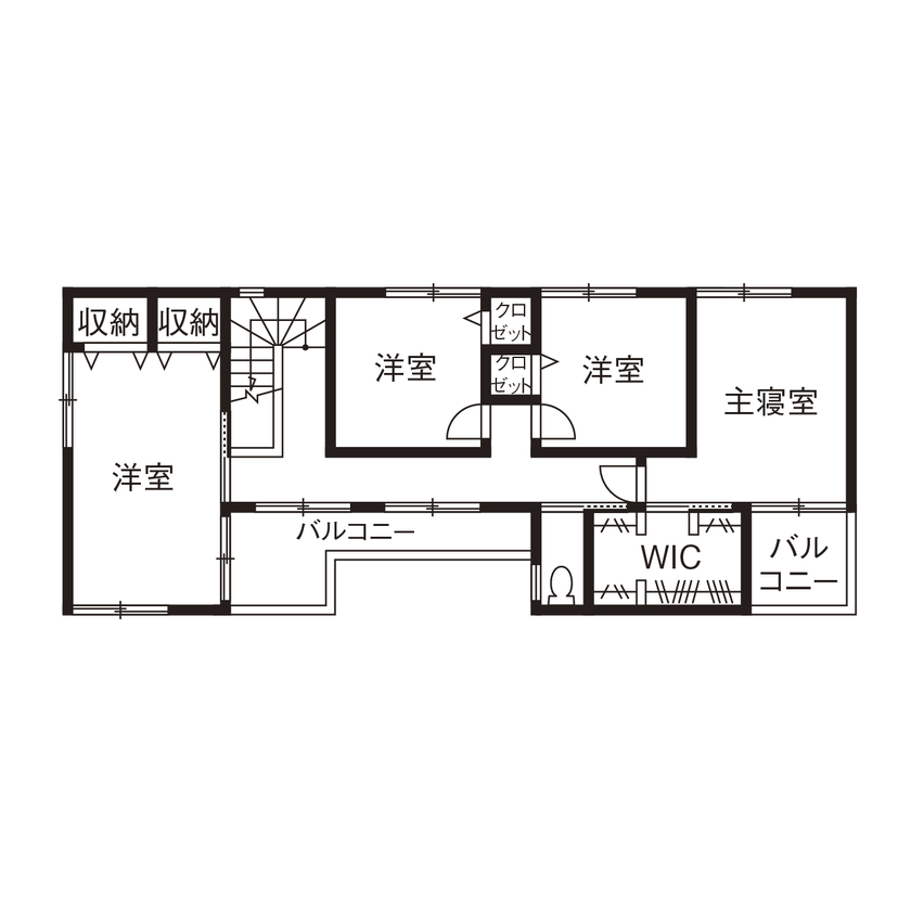 アールギャラリー(アールプランナー) 【2000万円台/2階建て/30坪台/4LDK/間取り図】土間収納と賢い家事動線。中庭のあるシンプルモダンな白い家の間取り図（4LDK）2階