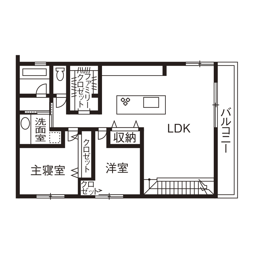 アールギャラリー(アールプランナー) 【3000万円台/50坪/ビルトインガレージ/店舗併用住宅/間取り図】天井高4ｍ超の大空間でホテルライクな家の間取り図（3LDK）2階