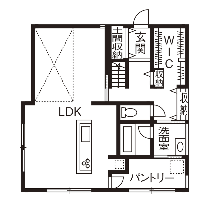 吹抜けリビングがある間取り 3LDK
