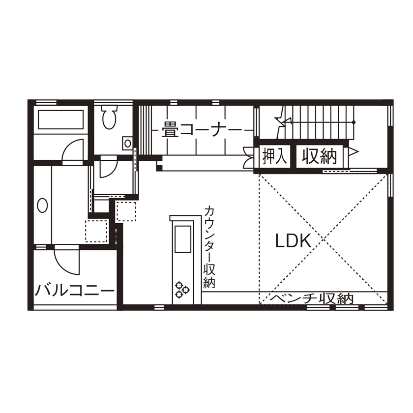 アールギャラリー(アールプランナー) 【3000万円台/30坪台/3LDK/間取り図】まるでリゾートホテルのような、シンプルデザインのガレージハウスの間取り図（3LDK）2階