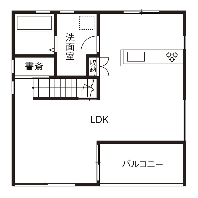 アールギャラリー(アールプランナー) 【1000万円台/20坪台/コンパクトな家/2階建て/3LDK/間取り図】土間玄関を備えた、雑味のないアート空間の間取り図（3LDK）2階