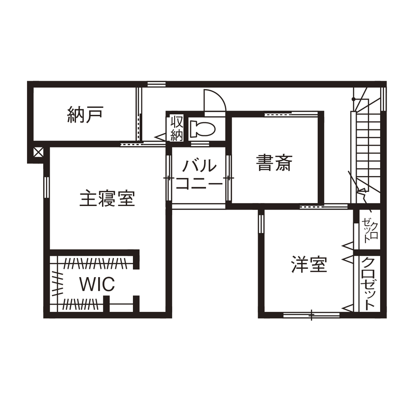 アールギャラリー(アールプランナー) 【1000万円台/30坪台/3LDK/間取り図】中庭を家族だけのプライベートラウンジに。外を閉じ、内を開放する家の間取り図（3LDK）2階