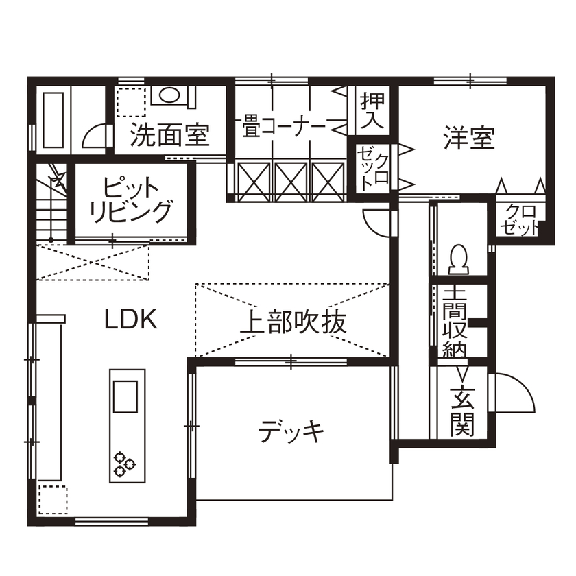 中庭が付いた間取り 5K