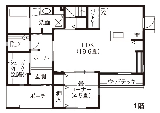 リアルホーム 【四日市の家】予算内で実現！パパ念願のガレージと、ママのお気に入りの雑貨が映える家の間取り図（4LDK）1階