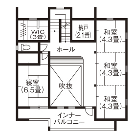 リアルホーム 【四日市/見学可能】家族6人の顔が見える居酒屋風キッチン!間取りに工夫がつまった2000万円で建つ家の実例の間取り図（4LDK）２階