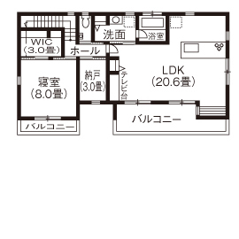 リアルホーム 【三重県/間取り図】2階LDKでプライバシーも配慮!中庭のあるおしゃれな店舗併用住宅で夢だったカフェを実現の間取り図（2LDK）2階