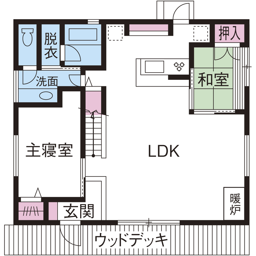 リアルホーム 【平屋20坪台/1000万円台/間取り図】自然豊かな環境で住み心地◎!ロフト、暖炉のあるコンパクトな平屋実例の間取り図（2LDK＋ロフト）1階