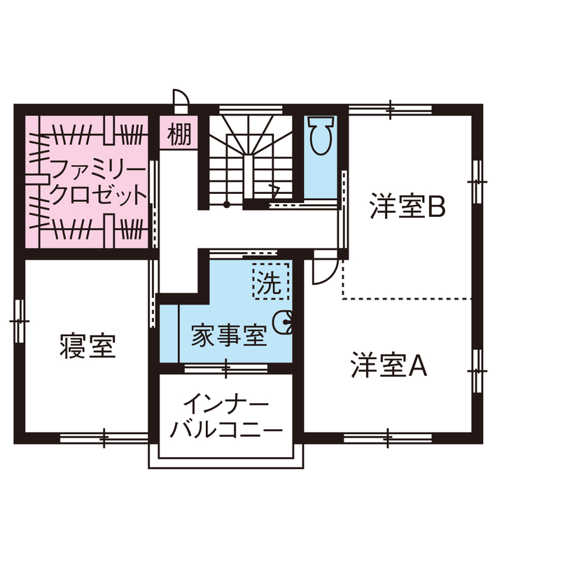 リアルホーム 【三重県|間取り図|2000万円台】家事ラク動線で時短に♪住みやすく、互いがのびのび暮らせる二世帯住宅実例の間取り図（3LDK＋1DK）2階