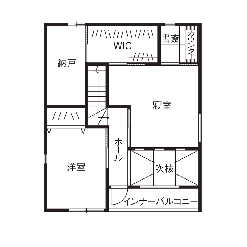 リアルホーム 【三重県/1000万円台/間取り図/吹抜け】無駄を省き、約30坪でも収納充実！シンプルで住みやすい2階建て実例の間取り図（2LDK）2階