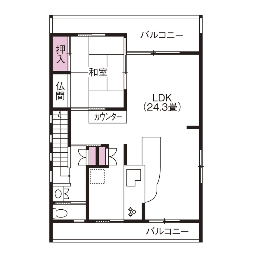 リアルホーム 【三重県/2000万円台/間取り図】マンション生活を活かした住みやすい設計!眺望・日当たり◎2階リビング実例の間取り図（4LDK）2階